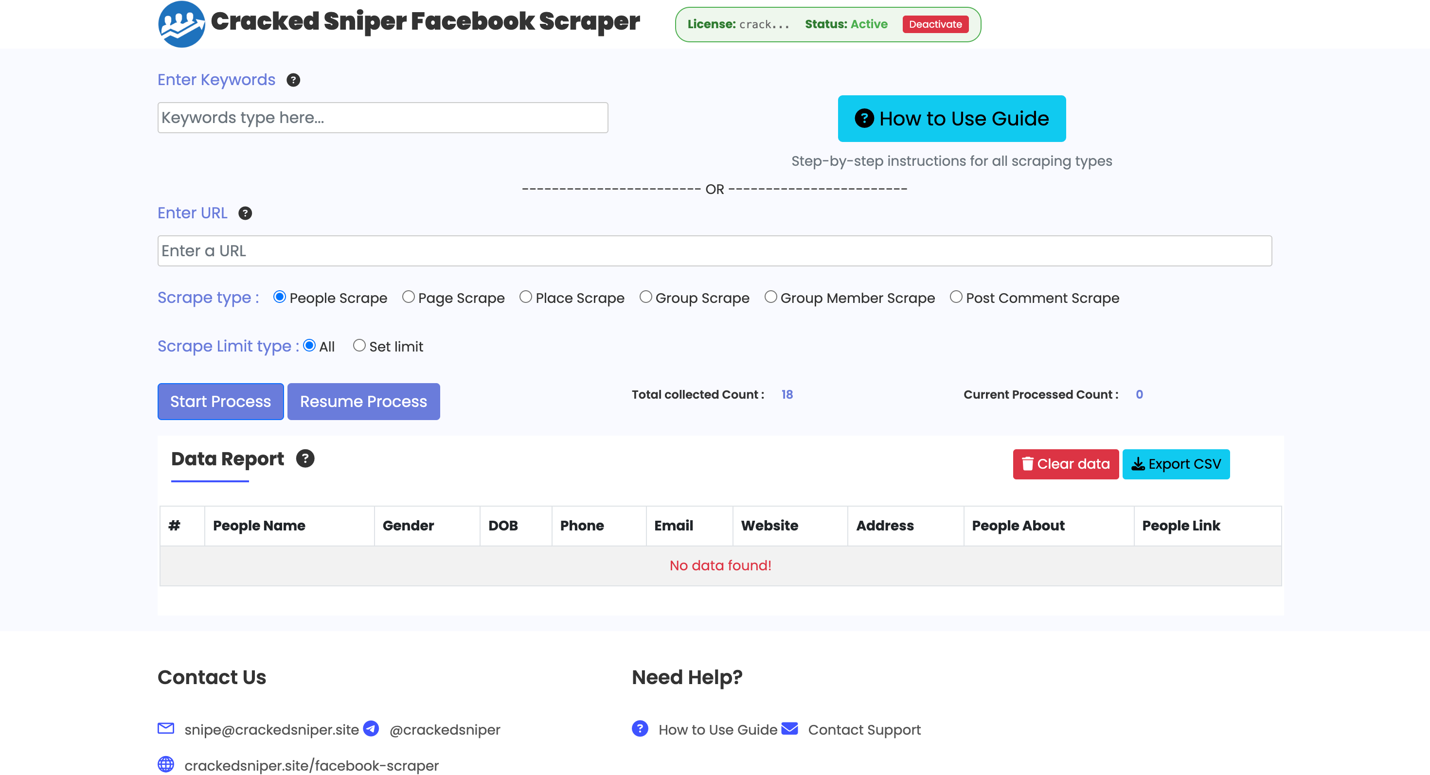 Facebook Scraper Interface